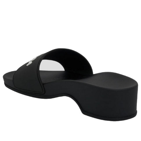 (WMNS) Balenciaga Logo Pool Clog Slides 'Black Rubber' 707094W1S9M1090
