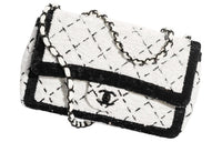 CHANEL Woolen Shoulder Bag Crossbody Bag Handbag Large Size Women's Black & White