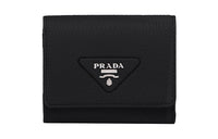 PRADA Leather Wallet Trumpets Women's Black