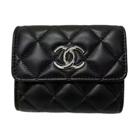 CHANEL Lambskin Wallet Small Size Women's Black