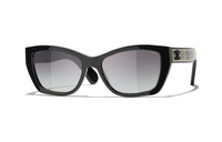 CHANEL Acetate Metal Irregular Shape Sunglasses Unisex Black