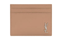 SAINT LAURENT CASSANDRE Grained Calfskin Card Holder Men's Gray Brown