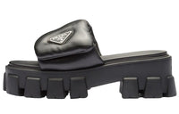 PRADA Soft Padded 55mm Strap Sandals Black Nappa Leather Women's