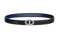 HERMES Leather Belts Women's Black/Sapphire Blue