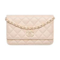 CHANEL Lambskin Wallet Women's Light Beige