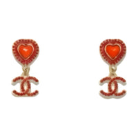 CHANEL Metal Earrings Women's Red