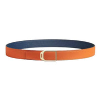 HERMES Calfskin, Metal, Brass Leather Belts Unisex Orange/Blue Width 3.2CM