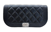 CHANEL Grained Embossed Cow Leather Wallet Cell Phone Pouch Clutch Regular Women's Black