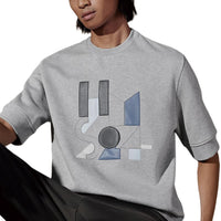 HERMES Pattern Appliqué Crew Neck Casual Short-Sleeved T-Shirt T-Shirt Men's Light Gray