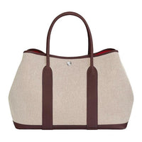 HERMES Garden Party Canvas With Leather One Shoulder Handbags Regular Women's Eggplant Purple/Saddle Red