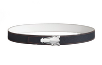 HERMES Horse Head Styling Leather Belts Men's Dark Blue/White Width: 3.2CM
