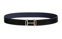 HERMES Double-Sided Decoration Design Leather Belts Men's Black Width: 3.2CM
