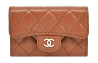 CHANEL Litchi Grain Calfskin Card Holder Women's Coffee