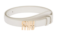 MIU MIU Metal Logo Smooth Buckle Women's White Width: 2CM