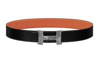HERMES Constance Leather Belts Men Black/Orange