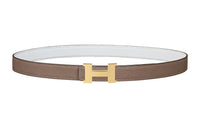HERMES Epsom Calfskin Double Sided Belt Leather Belts Women's Elephant Gray/White Width 2.4cm
