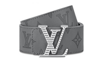 LOUIS VUITTON Leather Belts Men's Gray Width 4cm