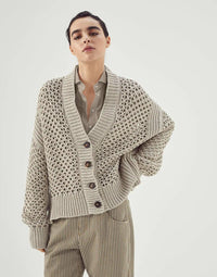 Brunello Cucinelli Open-Knit Button-Up Cardigan