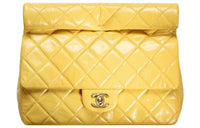 CHANEL Plaid Cow Leather Flap Evening Bag Clutch Women's Yellow