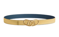 HERMES Pattern With Buckle Design Smooth Buckle Leather Belts Women's Blue/Yellow Width: 2.4cm