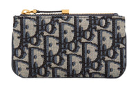 DIOR Travel Fabric Oblique Jacquard Fabric Key Pouch Women's Blue
