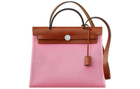 HERMES Herbag Zip Canvas Cowhide Crossbody Bag Women's Pink