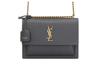 SAINT LAURENT Regenerated Leather Crossbody Bag Shoulder Bag Medium Size Women's Gray White