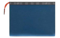 LOUIS VUITTON Pochette Voyage Cow Leather Toiletry Bags Clutches Medium Size Men's Blue