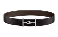 HERMES Casual Versatile Silver Buckle Togo Calfskin Double-Sided Leather Belt Men's Black/Ebony Width: 3.8cm