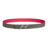 HERMES Calfskin Leather Belts Women's Red Gray Width 2.4CM