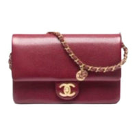 CHANEL Leather Shoulder Bag Crossbody Bag Small Size Women's Red