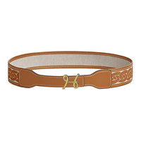 HERMES Calfskin Canvas Gold-Plated Metal Leather Belts Women's Brown Width 2.4CM