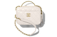 CHANEL Shiny Calfskin Camera Bag Trunk Bag Handbag Women's White
