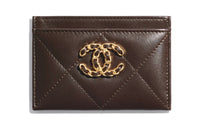 CHANEL 19Bag Lambskin Card Sleeve Card Holder Women's Brown