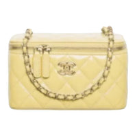 CHANEL Shiny Lambskin Handbag Women's Light Yellow