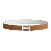 HERMES Palladium-Plated Leather Belts Unisex Umber Width: 3.2CM