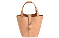 HERMES Boreale Ostrich Leather Basket Bag Handbag Women's 94 Terre Cuite Terracotta