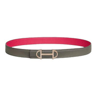 HERMES Metal Leather Belts Women's Gray Meyer/Mexican Rose Width 2.4CM