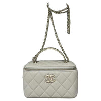 CHANEL Leather Handbag Shoulder Bag Crossbody Bag Women's Gray White