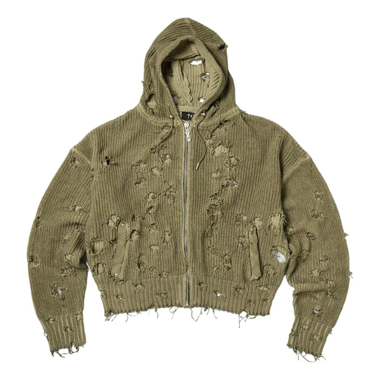 Thug Club Destroyed Knit Zip-Up Hoodie 'Green' TC26KN0101