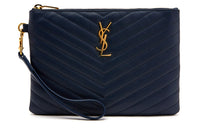 SAINT LAURENT CASSANDRE Calfskin Clutch Regular Women's Dark Blue