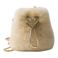 PRADA Sheepskin One Shoulder Crossbody Clutches Mini Women's Beige