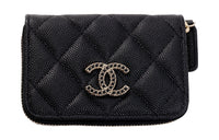 CHANEL Shiny Beaded Embossed Calfskin Coin Purse Women's Black