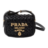 PRADA Raffia With Leather Shoulder Bag, Crossbody Bag Women's Black