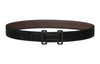 HERMES Green Buckle Togo Calfskin Double-Sided Leather Belt Men's Black Width: 3.2cm
