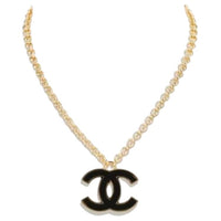 CHANEL 2002 Gold Plated And Enamel Cc Pendant Necklace Costume Necklace