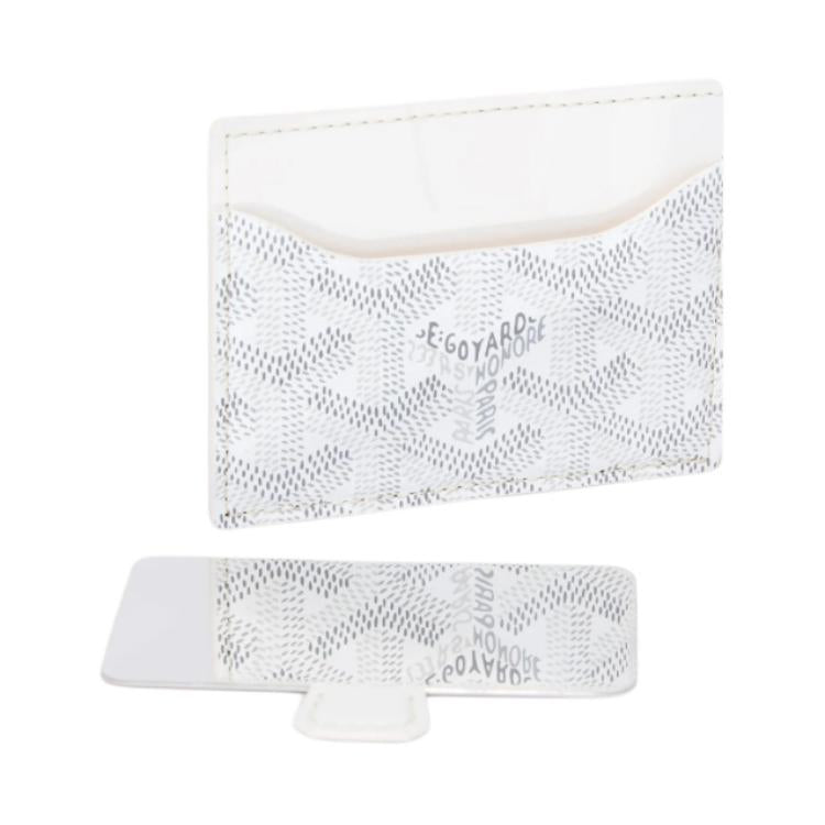 GOYARD Canvas With Calfskin Card Holder Unisex White