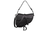 DIOR Embossed Cowhide Leather Saddle Bag Crossbody Bag One Shoulder Handbag Regular Women's Black