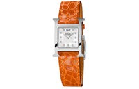 HERMES H Hour Wrist Watch Quartz Movement Crocodile Leather Strap Silver Dial Women's Watch