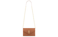 SAINT LAURENT Envelope Leather Chain Wallet Shoulder Bag Crossbody Bag Light Brown